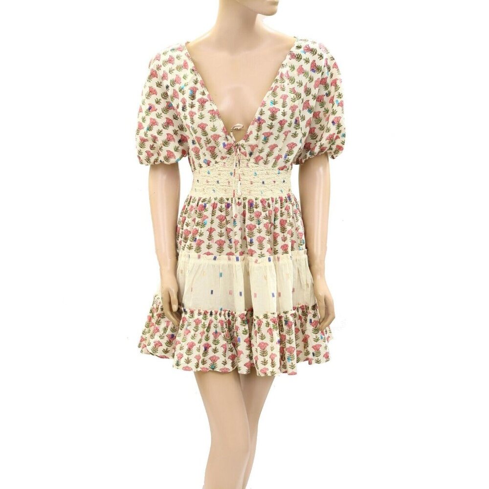 Saylor Anthropologie Greyson Mini Dress Floral Printed Smocked Tiered XS 274190